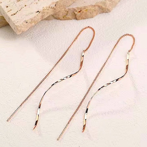 Rose Gold Spiral Threader Twisted Minimalist Earrings - Picture 2 of 6